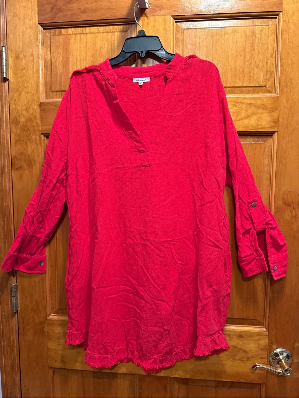 white birch Red V-Neck Roll-Tab Tunic Mini Dress